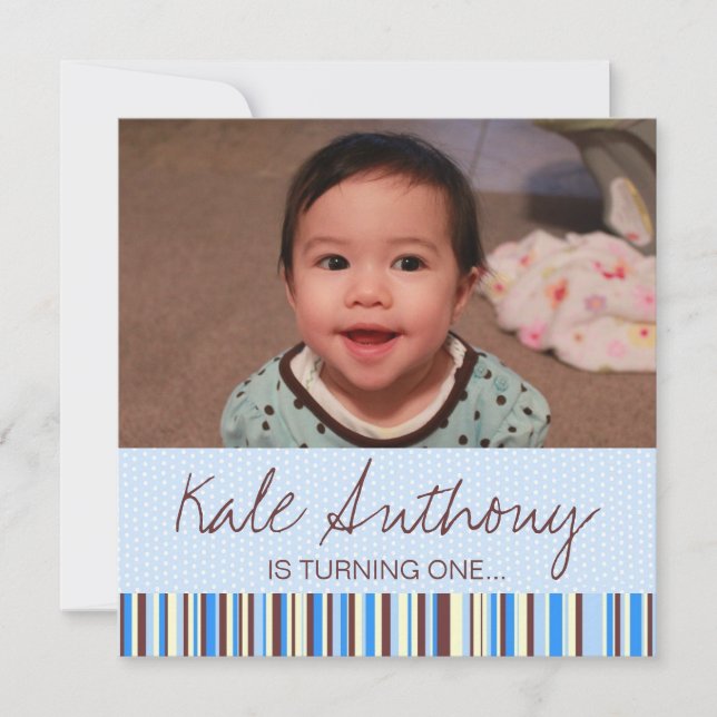 Blue and Brown Baby Boy 1st Birthday Invitation (Front)
