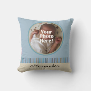 Blue and Brown Baby Boy Custom Photo/Name Pillow