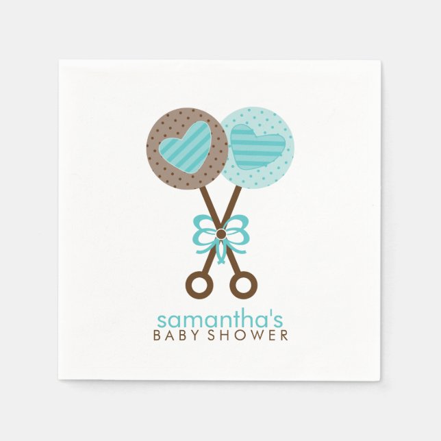 Blue and Brown Baby Rattles Napkin (Front)