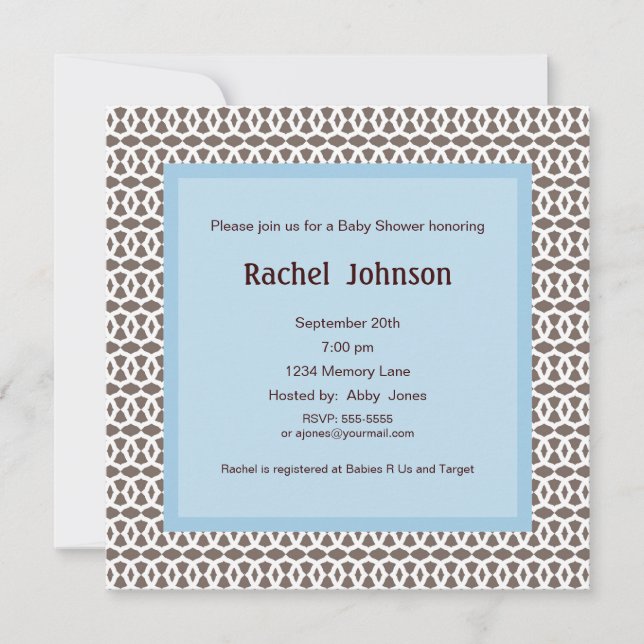 Blue And Brown Baby Shower Invitation (Front)