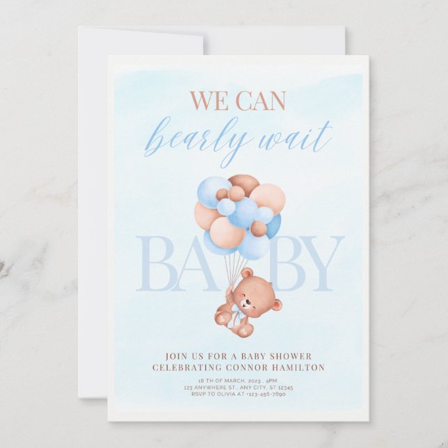 Blue and Brown Baby Shower Invitation (Front)