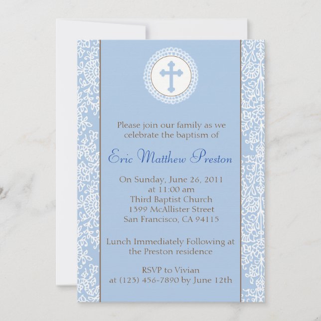 Blue and Brown Baptism/Christening Invitation (Front)