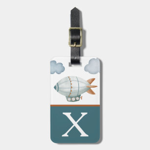 Blue and Brown Blimp Color Block Kid's Initial Luggage Tag