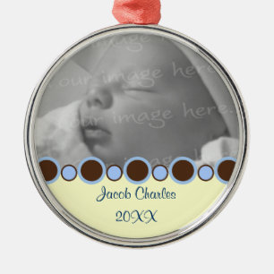 Blue and Brown Border Personalised Photo Ornament