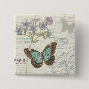 Blue and Brown Butterfly 15 Cm Square Badge