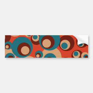 Blue and brown circles on a red background bumper sticker