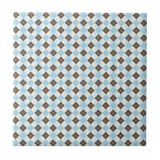 Blue and Brown Classic Argyle Pattern Ceramic Tile (Front)