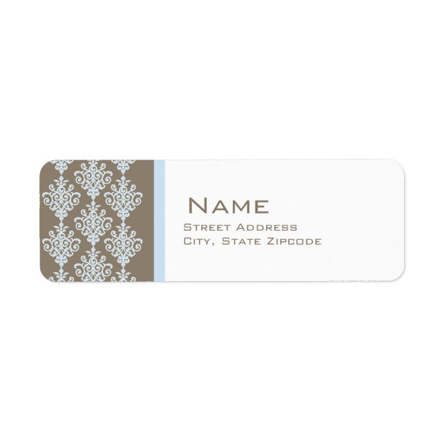 Blue and Brown Damask Return Address Label (Front)