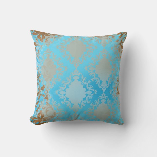 Blue and Brown Distressed Throw Pillow (Front)