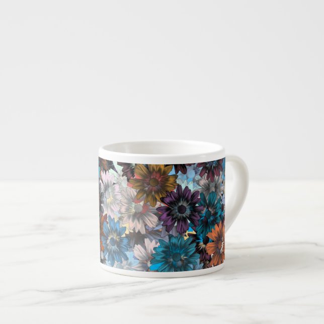 Blue and brown floral espresso cup (Front Right)