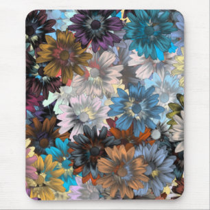 Blue and brown floral mouse pad