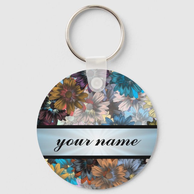 Blue and brown  floral pattern key ring (Front)