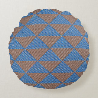 Blue and Brown Geometric Diamond Pattern | Modern  Round Cushion