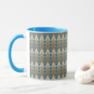 Blue and brown geometric pattern mug