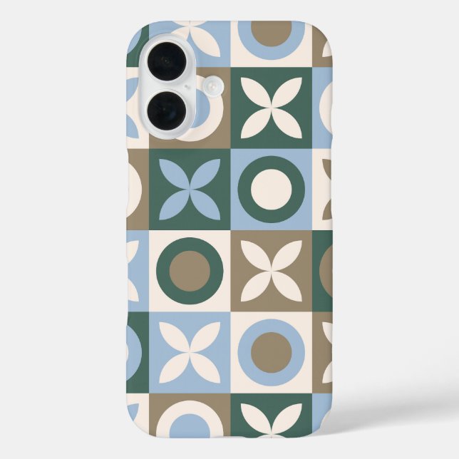 Blue and Brown Geometric Tile Mosaic Pattern Case-Mate iPhone Case (Back)
