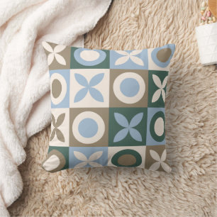 Blue and Brown Geometric Tile Mosaic Pattern Cushion