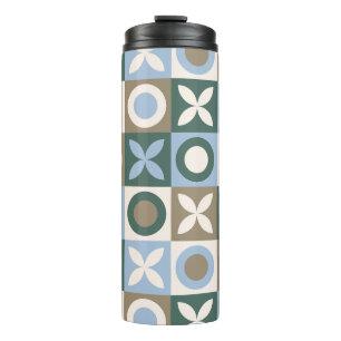 Blue and Brown Geometric Tile Mosaic Pattern Thermal Tumbler