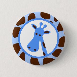Blue and Brown Giraffe Spots and Giraffe Head 6 Cm Round Badge