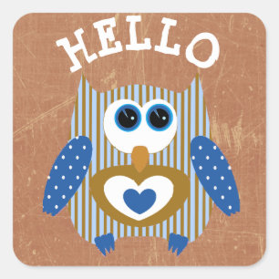 Blue and Brown Hello Owl Cute Adorable Stickers