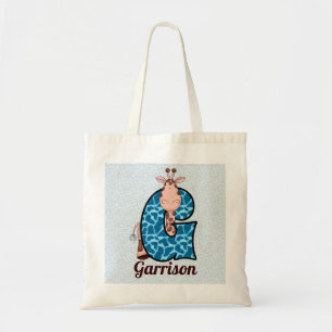 Blue and Brown Kids Giraffe Monogram G Tote Bag