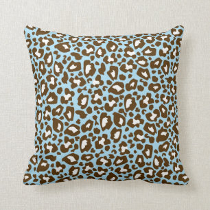 Blue and Brown Leopard Spotted Animal Print Cushion