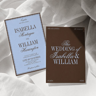 Blue and Brown Luxury Old Money Wedding Invitation