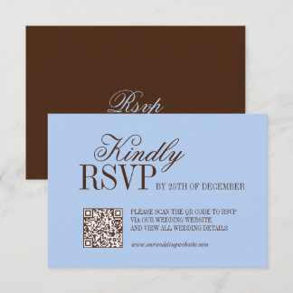 Blue and Brown Luxury Old Money Wedding RSVP Card