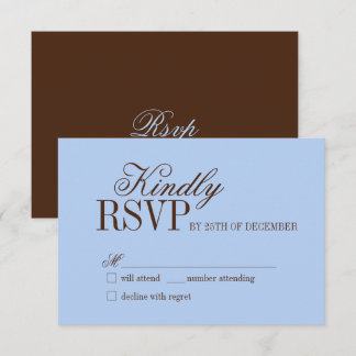 Blue and Brown Luxury Old Money Wedding RSVP Card