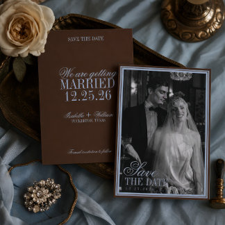 Blue and Brown Luxury Old Money Wedding Save The Date