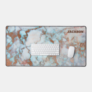 Blue And Brown Marble Stone Desk Mat