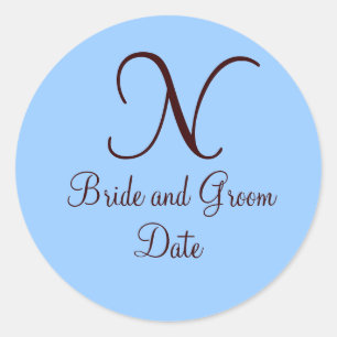 Blue and Brown Monogram Wedding Favour Sticker