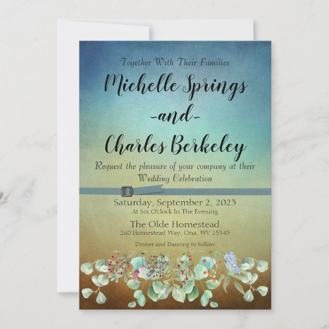 Blue and Brown Ombre Flat Wedding Invitation (Front)