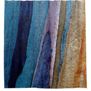 Blue and brown painted surface shower curtain