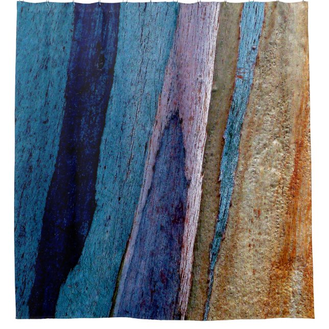 Blue and brown painted surface shower curtain (Front)