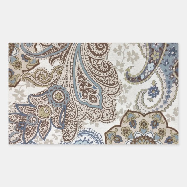 Blue and Brown Paisley Pattern Rectangular Sticker (Front)