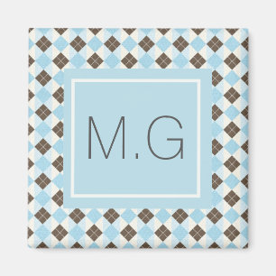 Blue and Brown Personalised Argyle Pattern Magnet