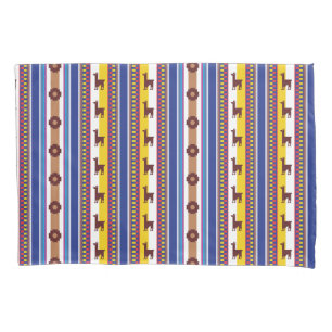 Blue and brown peruvian Llama Pattern Pillowcase