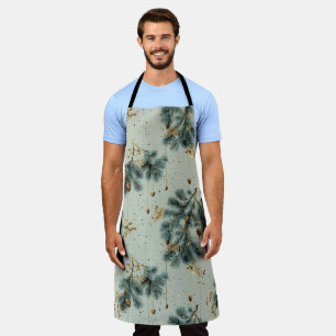 Blue and Brown Pinecone Winter Pattern Apron