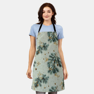Blue and Brown Pinecone Winter Pattern Apron