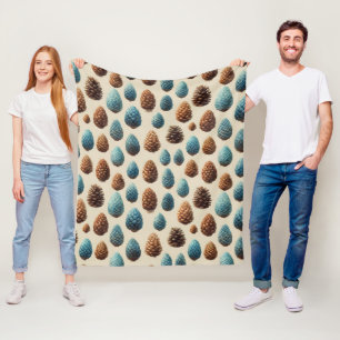 Blue and Brown Pinecone Winter Pattern Fleece Blanket