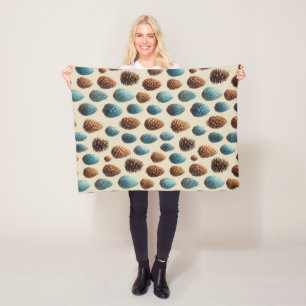 Blue and Brown Pinecone Winter Pattern Fleece Blanket