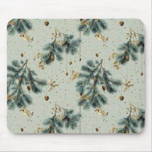 Blue and Brown Pinecone Winter Pattern Mouse Pad
