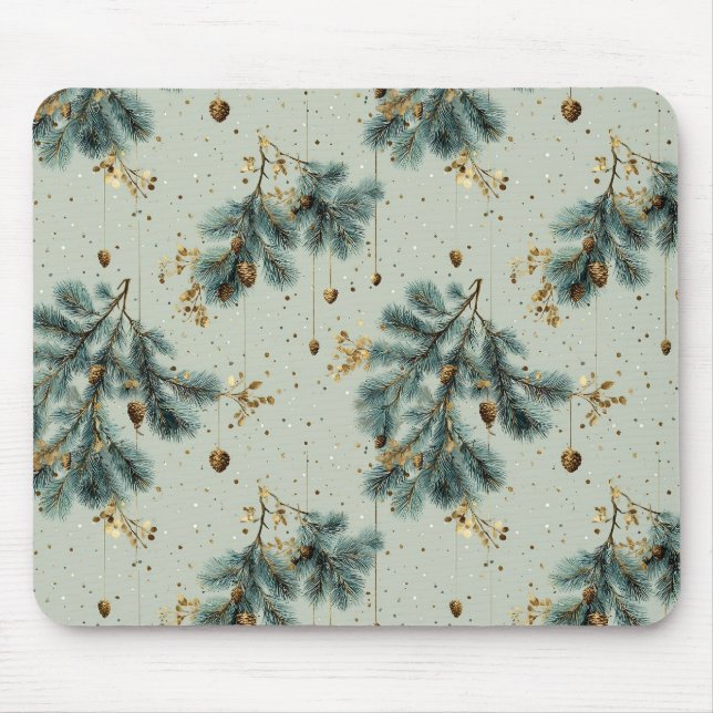 Blue and Brown Pinecone Winter Pattern Mouse Pad (Front)