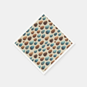 Blue and Brown Pinecone Winter Pattern Napkin