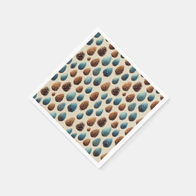Blue and Brown Pinecone Winter Pattern Napkin (Corner)