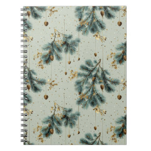 Blue and Brown Pinecone Winter Pattern Notebook
