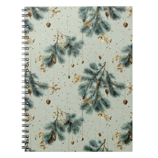 Blue and Brown Pinecone Winter Pattern Notebook (Front)