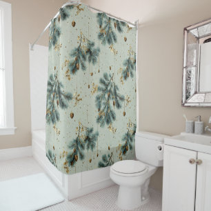 Blue and Brown Pinecone Winter Pattern Shower Curtain