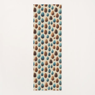Blue and Brown Pinecone Winter Pattern Yoga Mat