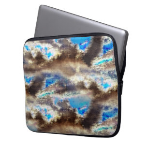 Blue and brown stained texture in a rough woody laptop sleeve